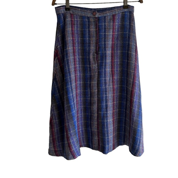 Vintage A-line Blue Midi  Wool Plaid Women's Skirt Size 12 - Picture 7 of 10
